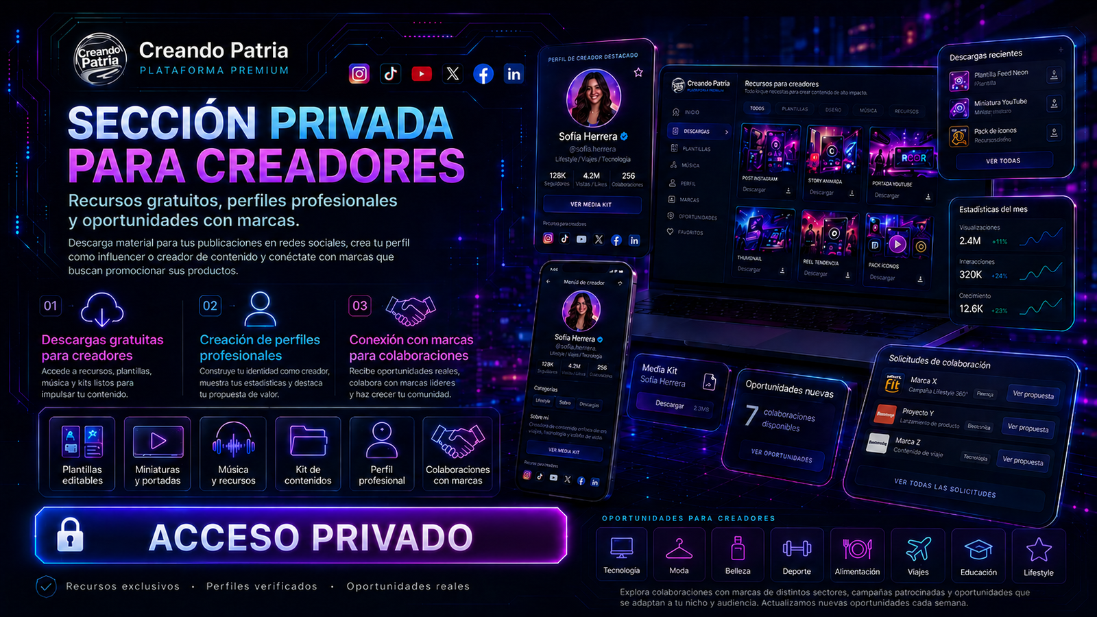 Sección privada para creadores — Regístrate